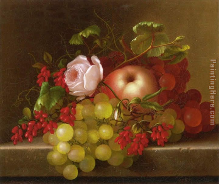 Still Life with Peach_ Grapes and Rosehips painting - Adelheid Dietrich Still Life with Peach_ Grapes and Rosehips art painting